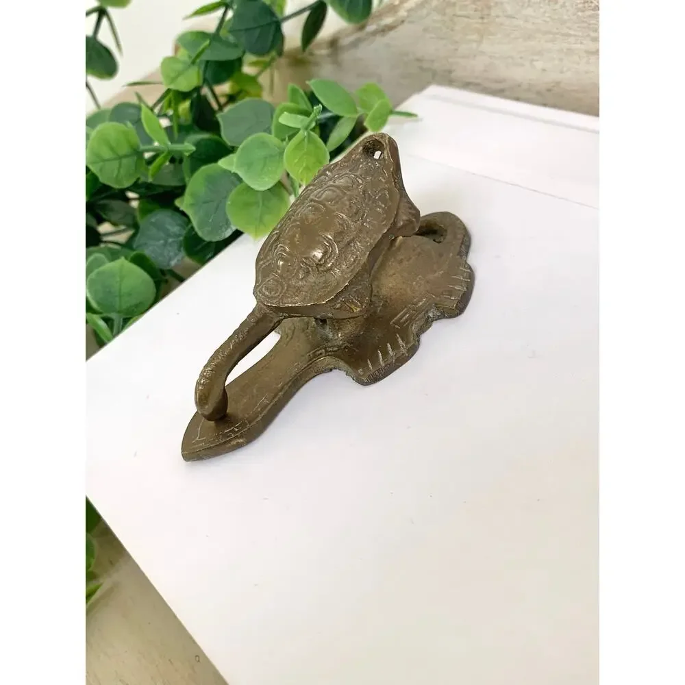 Vintage Brass Turtle Wall Clip Key Photo Hanger Coastal Animal Decor Mid Century